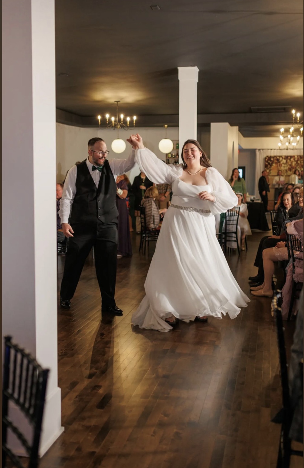 Couple dancing at wedding reception at Haley Station, Escanaba Michigan