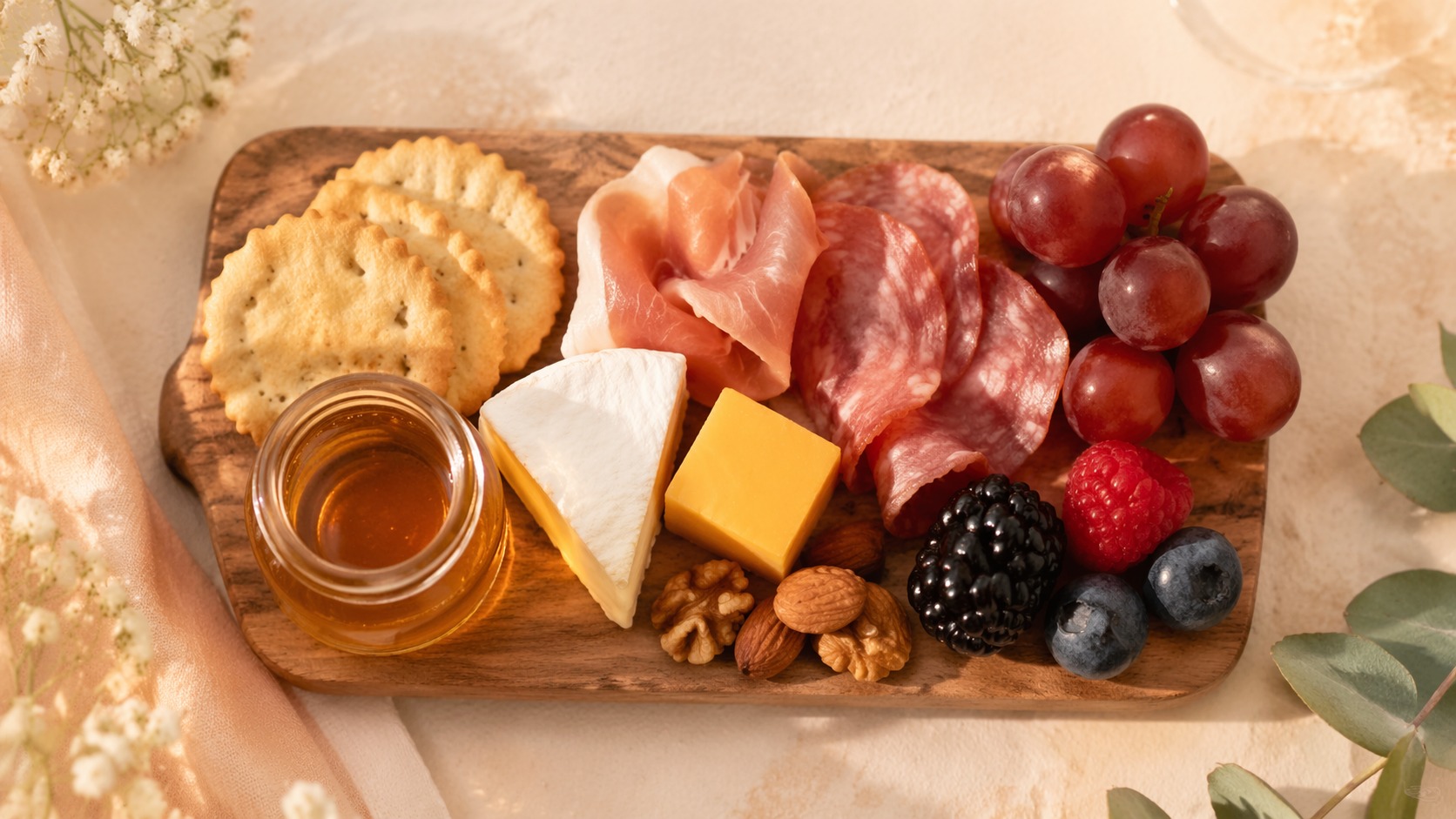 Mini Charcuterie Board with cheeses, meats and accompaniments